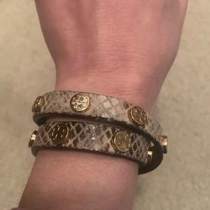 Tory Burch brown snakeskin double wrap bracelet